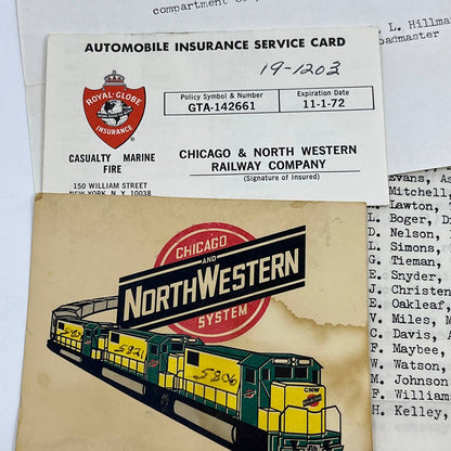 1971 Chicago & Northwestern Railway Co Insurance Card & Employee Memo AC8