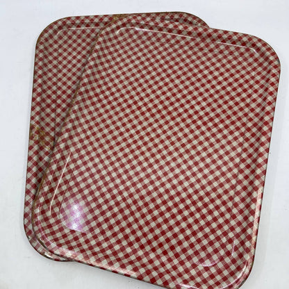 Vintage Set of 2 MCM Plaid Toleware Tin Litho Trays 10.5 x 13.5” TI5-4