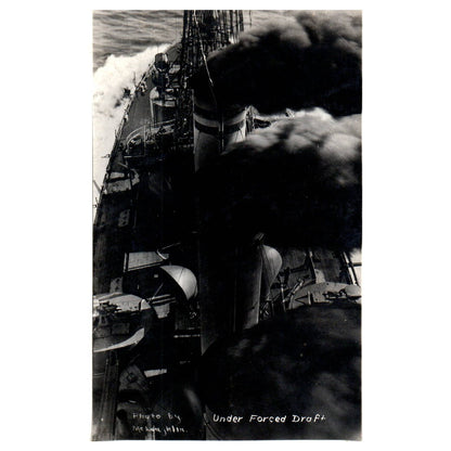 WWI Battleship Under Forced Draft - Original Postcard RPPC TJ8-4