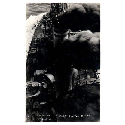 WWI Battleship Under Forced Draft - Original Postcard RPPC P3-6