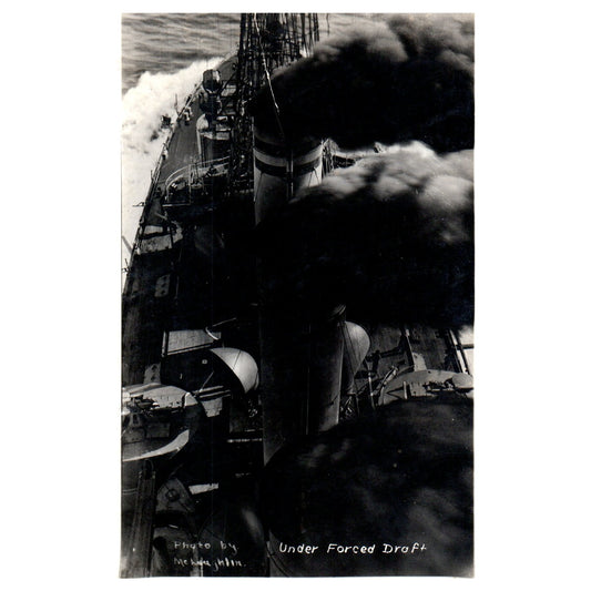 WWI Battleship Under Forced Draft - Original Postcard RPPC P3-6