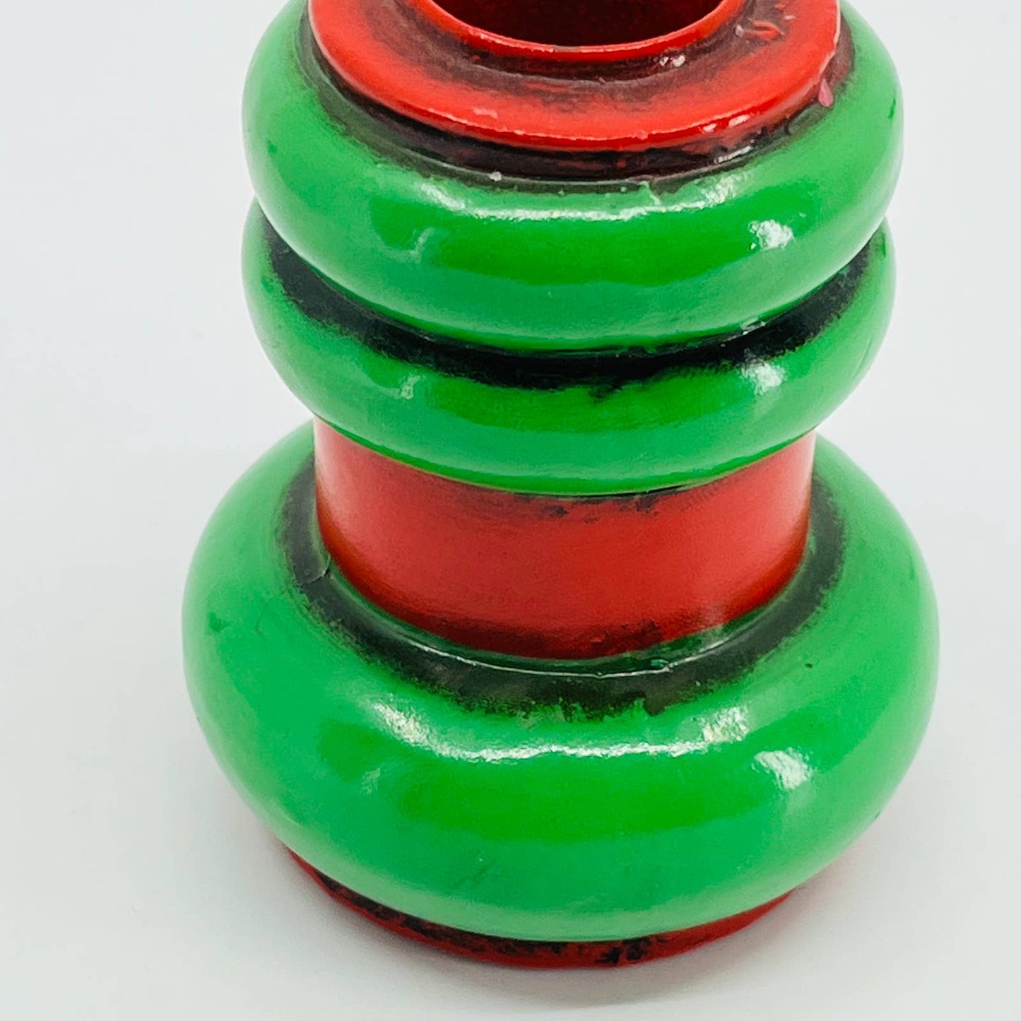 Vintage Red And Green Enamel Metal Christmas Candlestick Candle Holder 3” SA4