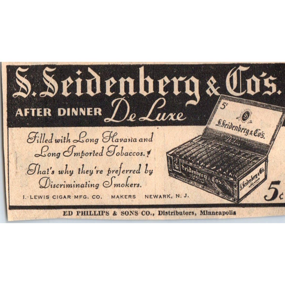 1935 Mpls Journal Newspaper Ad S. Seidenberg & Co After Dinner Cigars FL5-6