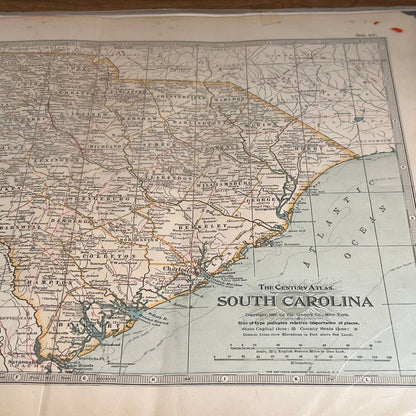 Antique 1897 The Century Atlas Map of SOUTH CAROLINA Engraved 12.5 x 17” FL5