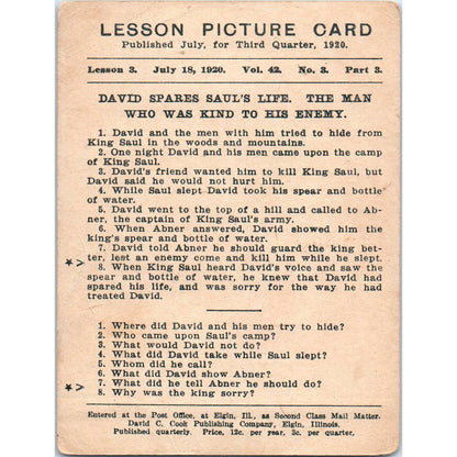 1920 Christian Lesson Picture Card David Spares Saul's Life SE5