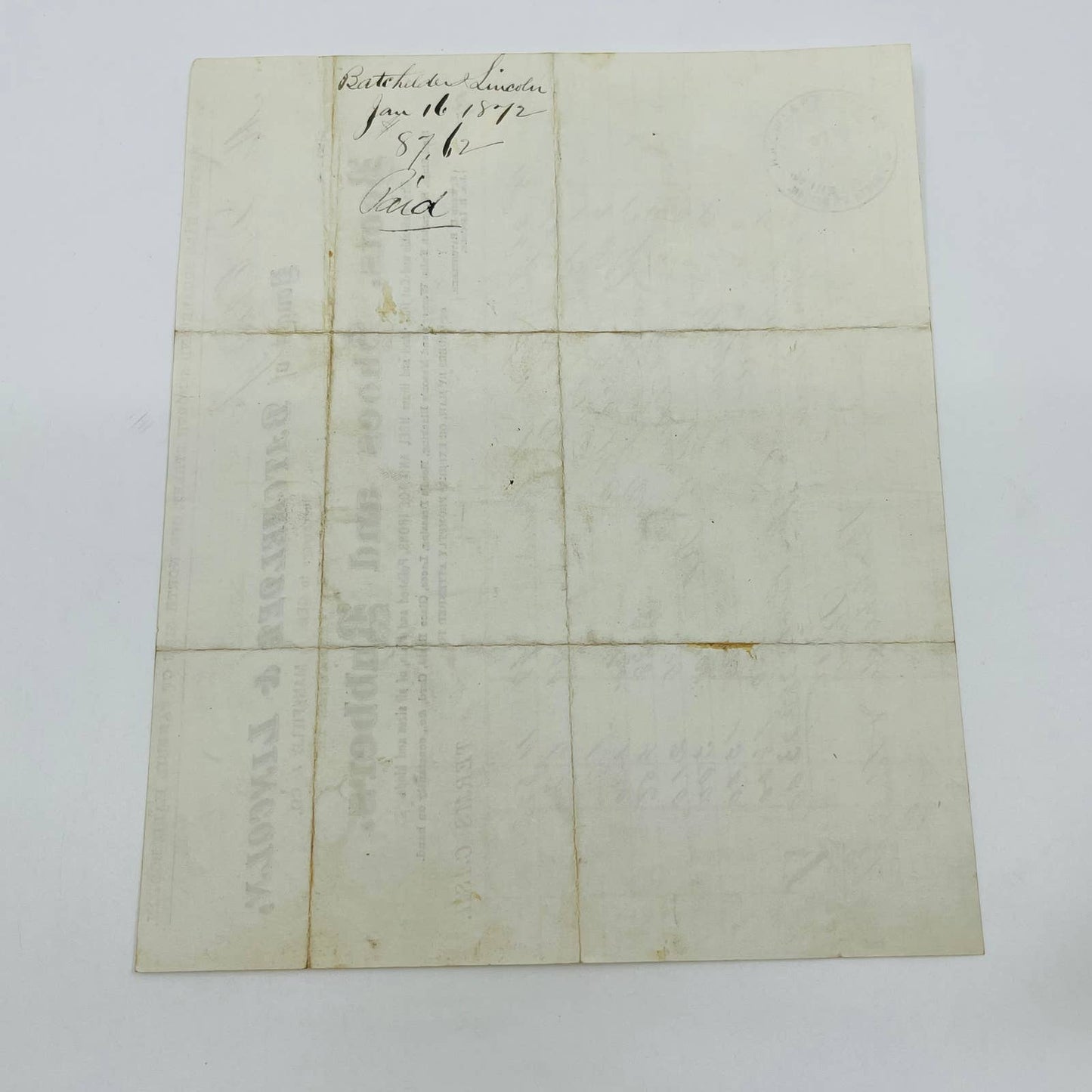 1872 Batchelder & Lincoln Faneuil Hall Boston MA Billhead Letterhead Receipt AA4