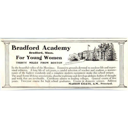 c1920 Harper's Ad - Bradford Academy for Girls Marion Coats Bradford MA EA3