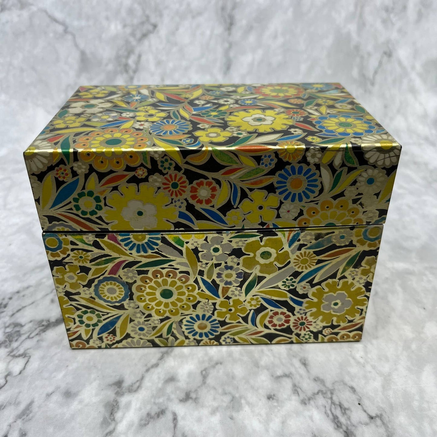 Vintage MCM J Chein Floral Tin Recipe Box LOADED with Recipes TJ4