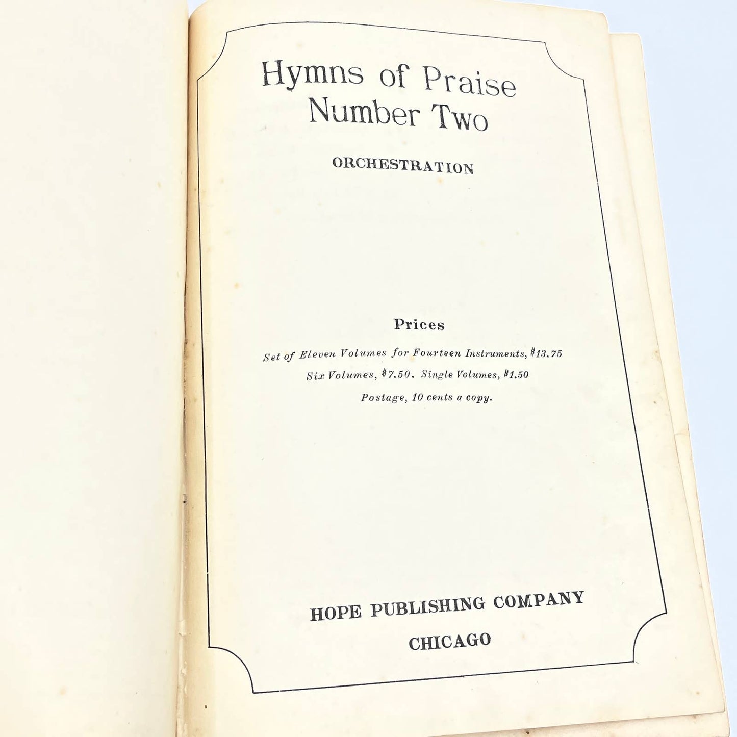 1925 Hymns of Praise Number Two Orchestration for Coronet TG4