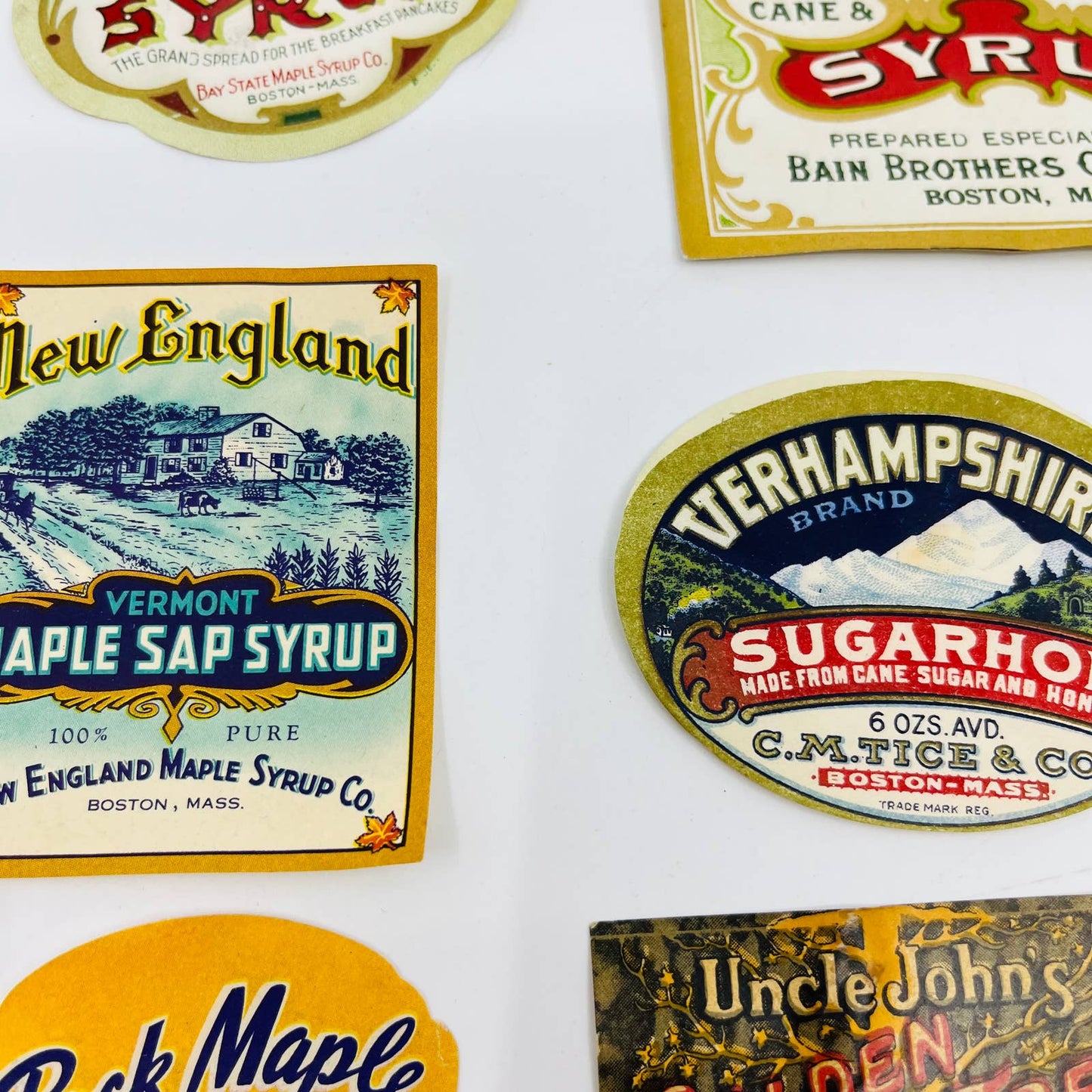 Vintage Lot of 7 Syrup Labels New England Vermont Boston SA7