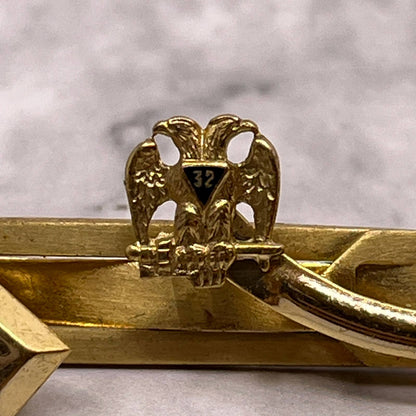 Vintage Gold Tone Masonic Double Headed Eagle Level 32 Anson Tie Clip Clasp SA2