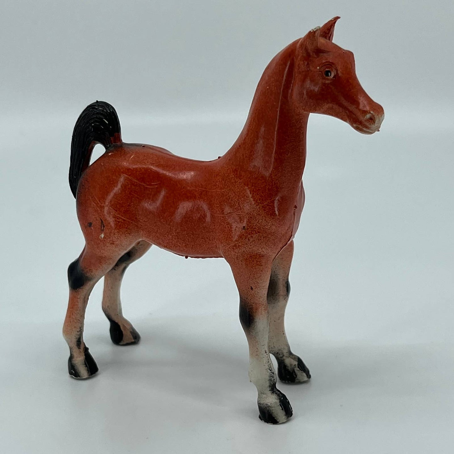 Vintage 1975 Rubber  Imperial Thoroughbred Horse Figurine White Stocking SA2