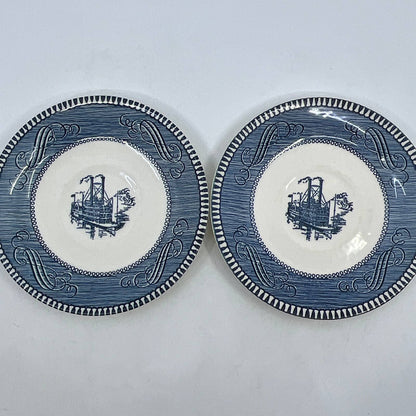Currier & Ives BLUE Steamboat Royal China Set of 2 Dessert Plates 6” TI3