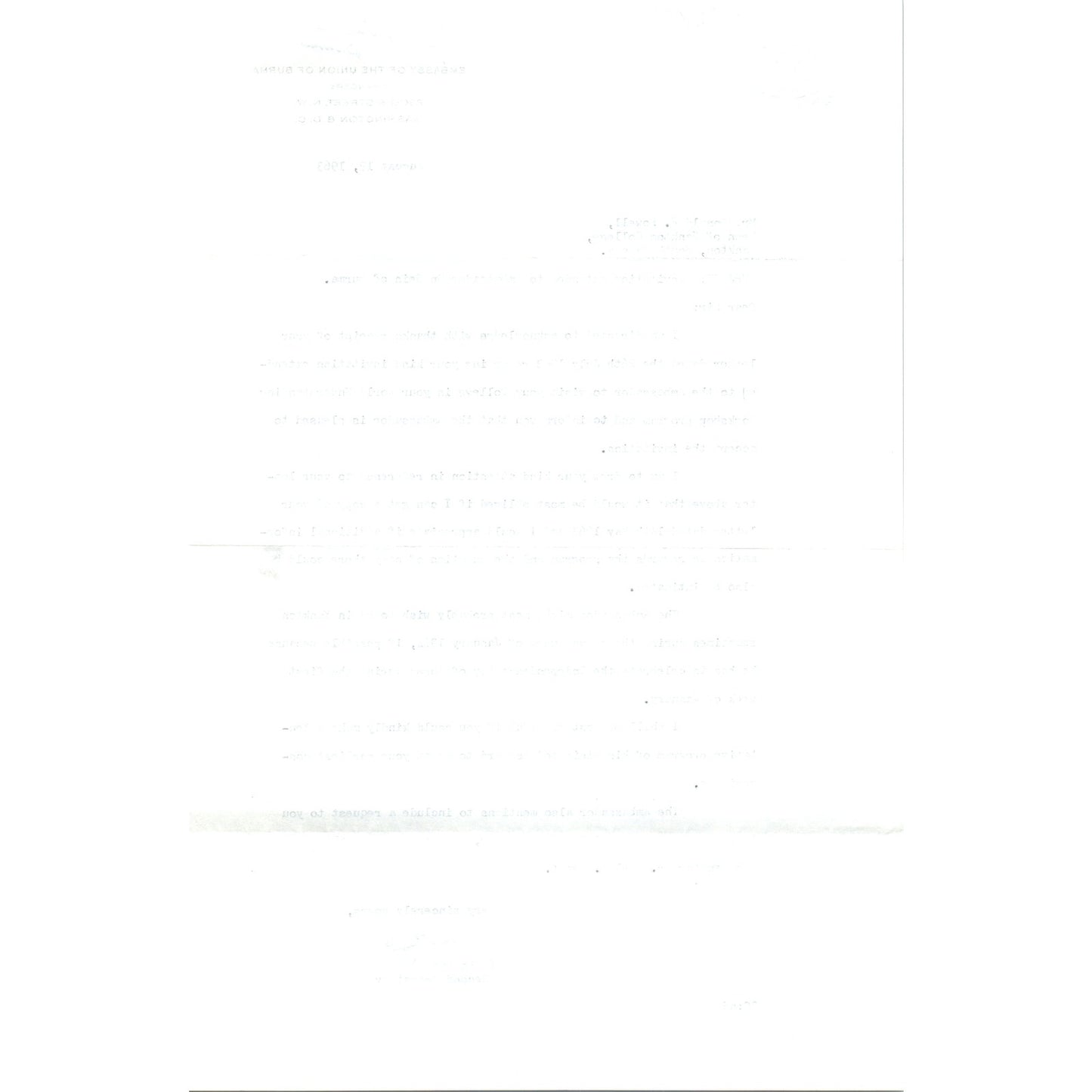 Embassy of The Union of Burma Official Letterhead Memo Ohn Gyaw 1963 B9
