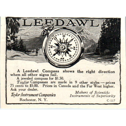 Leedawl Compass Taylor Instrument Companies Rochester NY 1921 Original Ad TJ7-S7