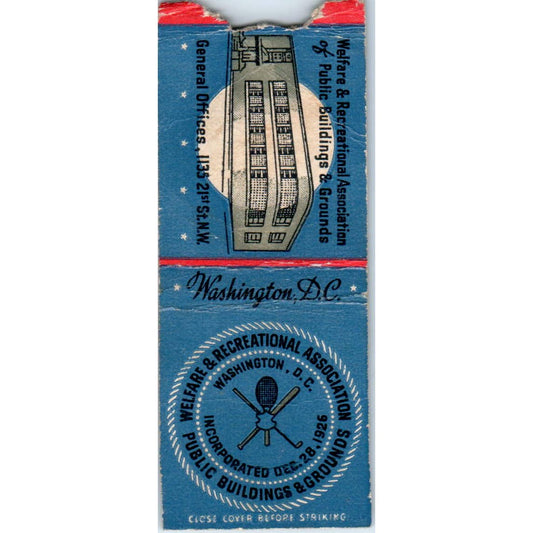 Welfare & Recreational Association Washington DC Advertising Matchbook SA1-M2