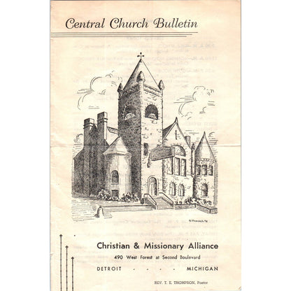 1946 Christian & Missionary Alliance Central Church Bulletin Detroit MI SF2