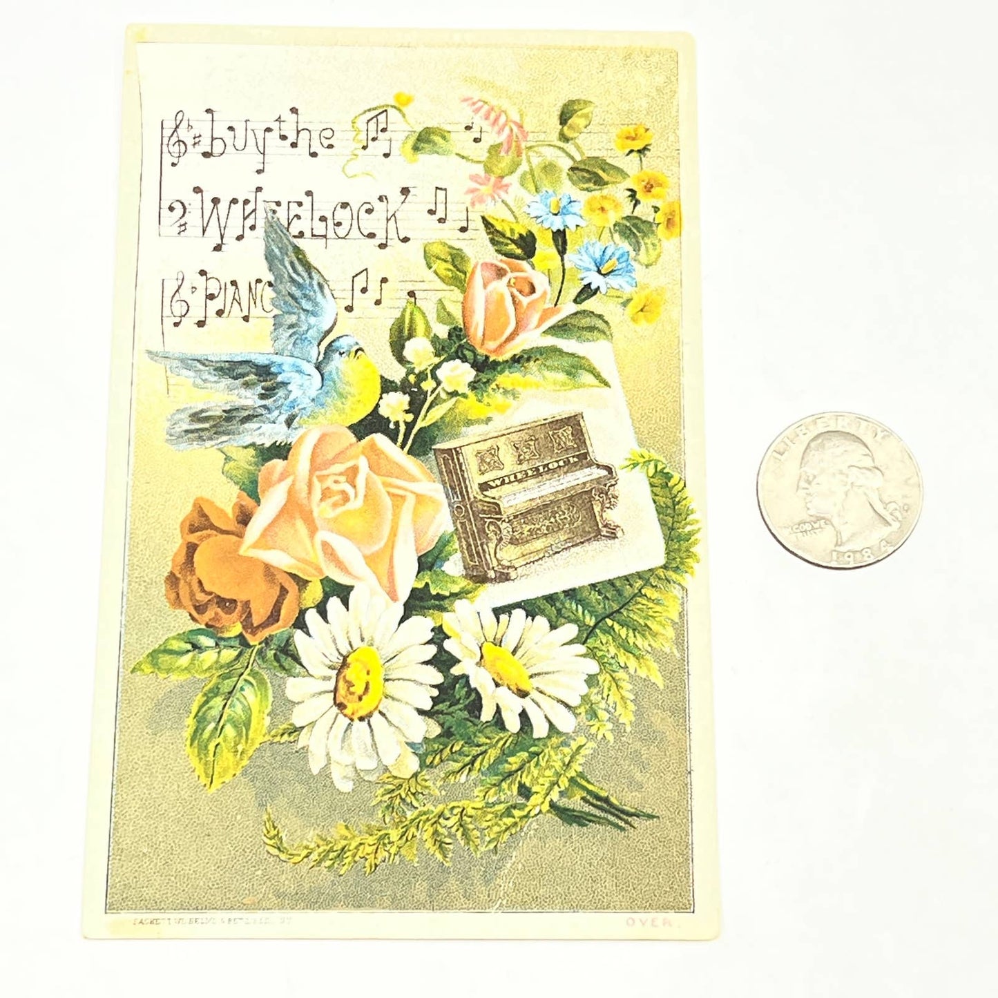 Original 1880s Victorian Trade Card Wheelock Piano L & A Babcock Norwich NY AB6