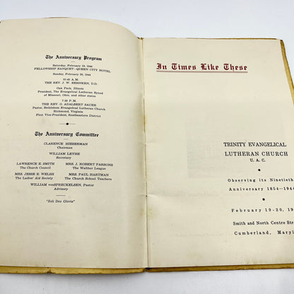 1944 Trinity Evangelical Lutheran Church 90th Anny Program Cumberland MD L4-2