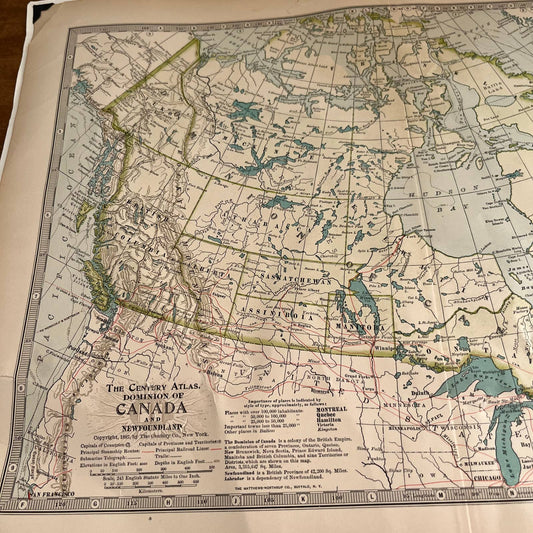 Antique 1897 The Century Atlas Map of CANADA Color Engraved 12.5 x 17” FL5