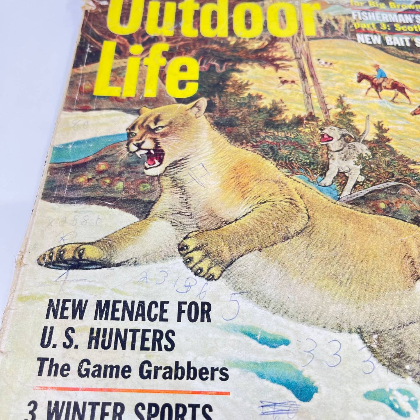 1963 Jan Outdoor Life Magazine Night Ice Fishing Mountain Lion Cougar TE8