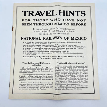 1920s National Railways of Mexico Travel Hints Booklet AA9