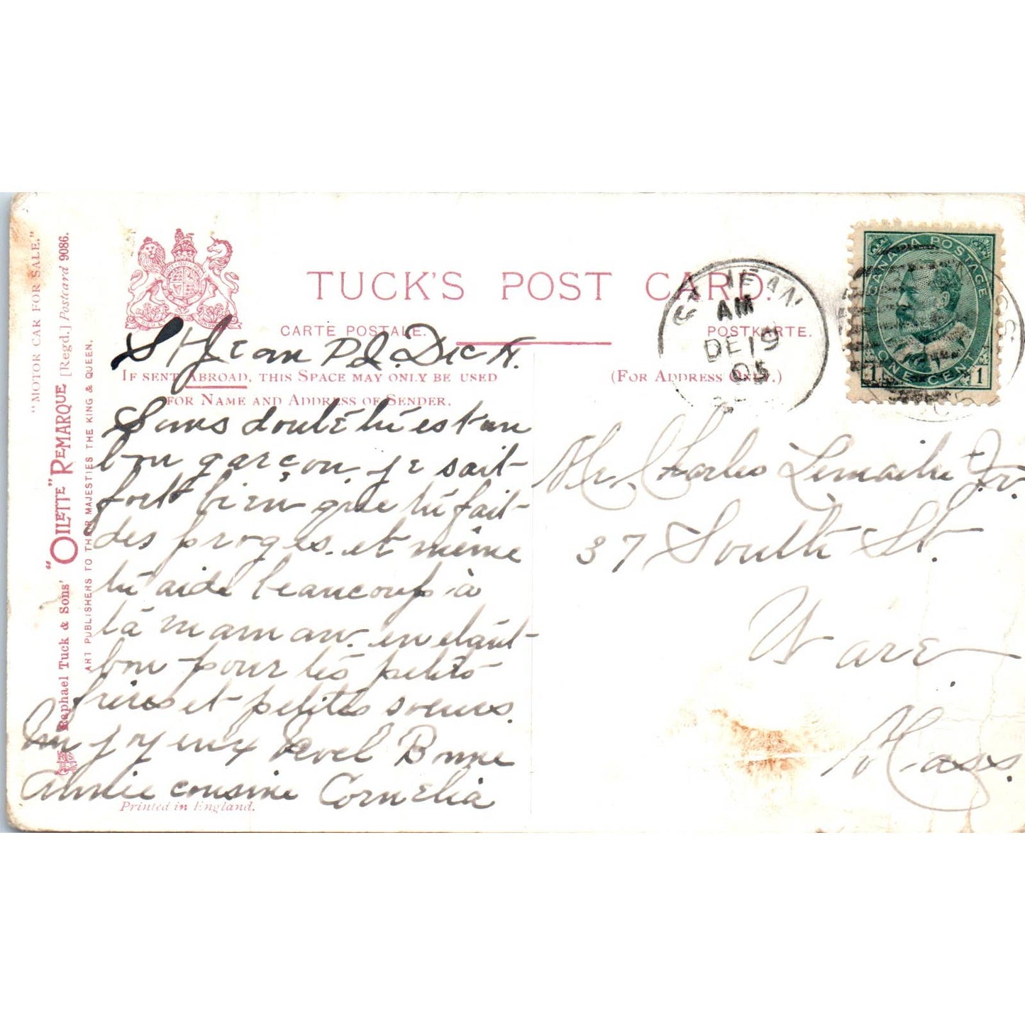 Motor Car For Sale Humor 1905 Raphael Tuck Oilette Original Postcard TK1-P17