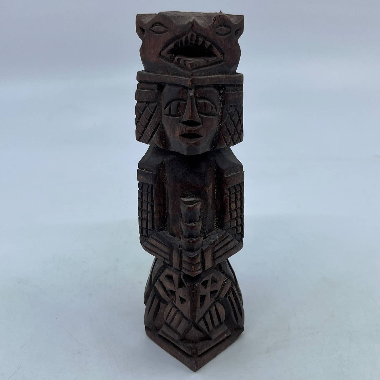 Vtg Mexican Pre Columbian Aztec Maya Priest Wood Totem Yucatan Mexico 6" TH7-2