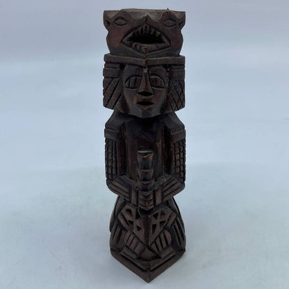 Vtg Mexican Pre Columbian Aztec Maya Priest Wood Totem Yucatan Mexico 6" TH7-2