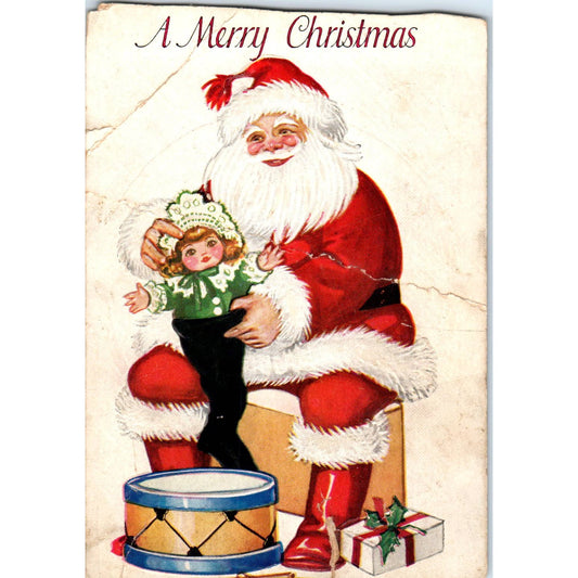 Christmas Santa with Toys c1910 Original Postcard TK1-25