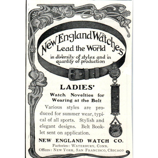 New England Watch Co - Ladies Watches Waterbury CT - 1903 Original Ad TJ7-L
