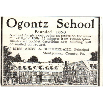 c1920 Harper's Ad - Ogontz School for Girls Abby A. Sutherland Rydal Hills EA3