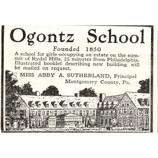 c1920 Harper's Ad - Ogontz School for Girls Abby A. Sutherland Rydal Hills EA3
