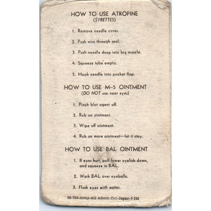 1954 Things To Do In a CBR Attack Dept. Of Army Pocket Card EA3