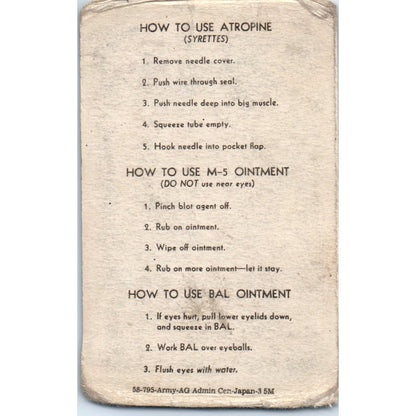 1954 Things To Do In a CBR Attack Dept. Of Army Pocket Card AF1-NES5