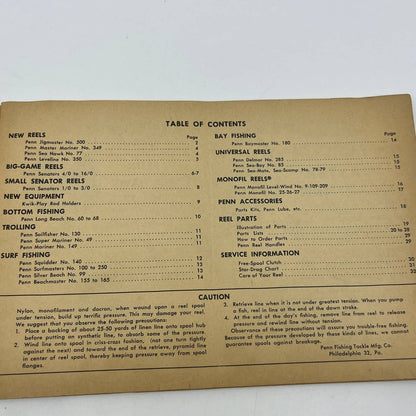 1955 PENN REELS CATALOG No. 22 Instruction Manual and Repair Parts List TG6