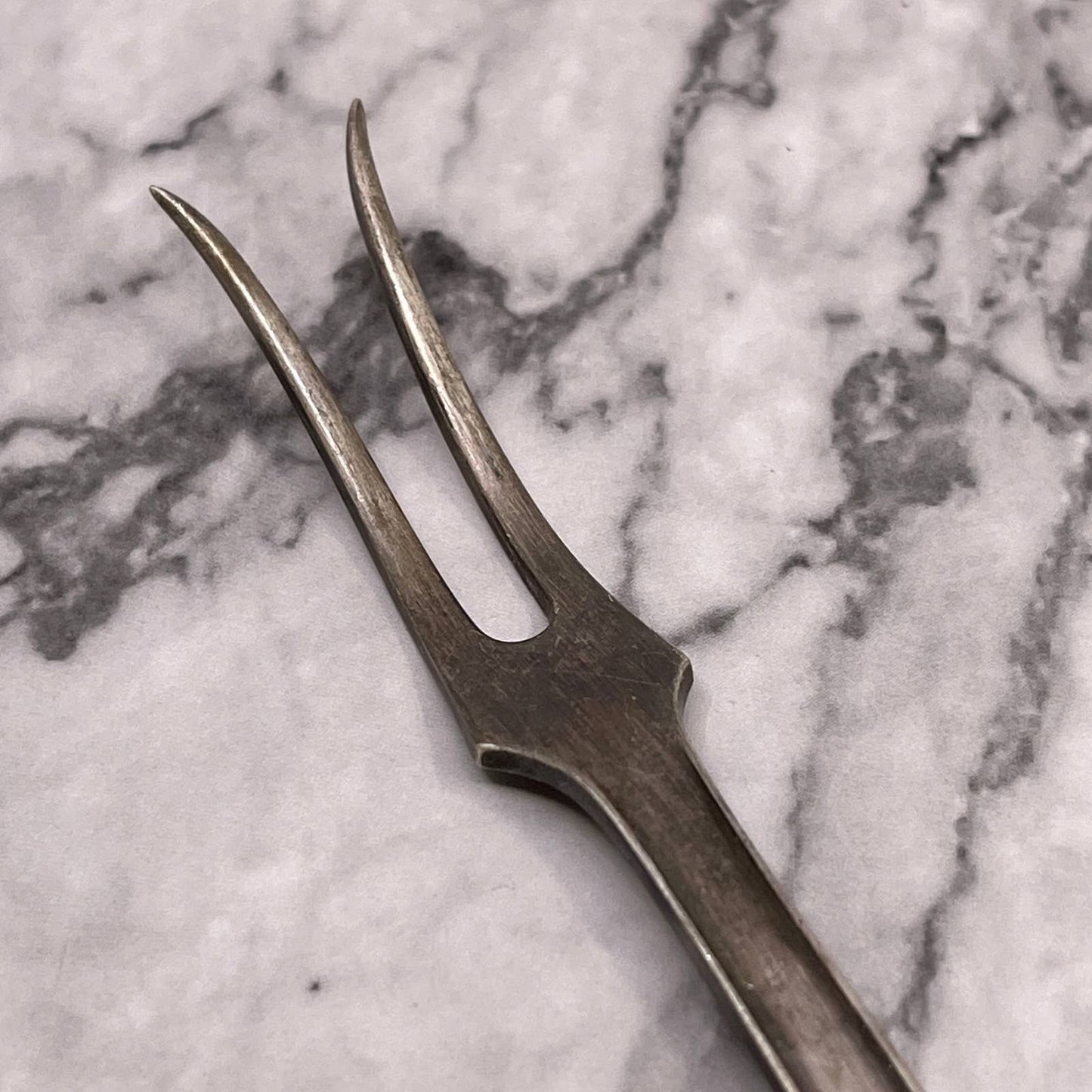 Antique Drip Silver Plate 2 Prong Pickle Serving Cocktail Fork Denmark 6” SA2