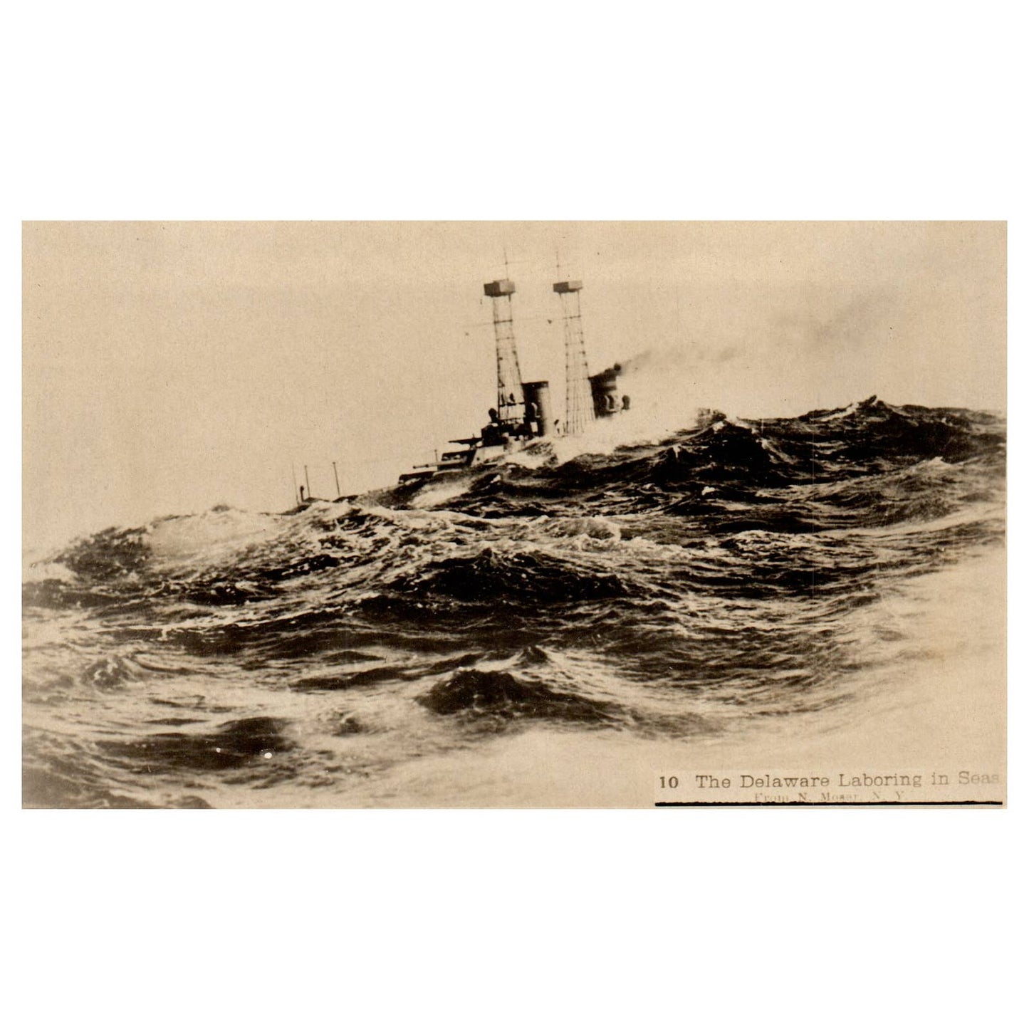 The Delaware Laboring in Seas Steamship Battleship Original Postcard RPPC TJ8-4