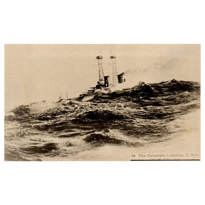 The Delaware Laboring in Seas Steamship Battleship Original Postcard RPPC TJ8-4