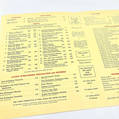 1961 Lupo's Neaoplitan Italian Restaurant Menu San Francisco CA FL3