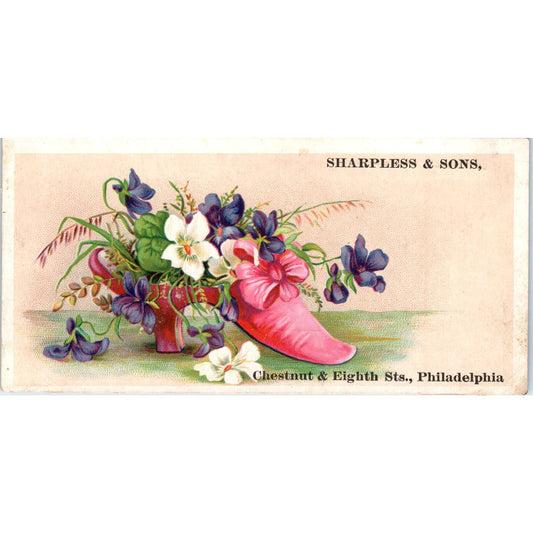 1880s Victorian Trade Card Sharpless & Sons Philadelphia Pink Shoe SF2