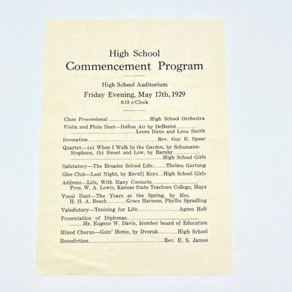 1929 High School Commencement Program Liberal KS AB8