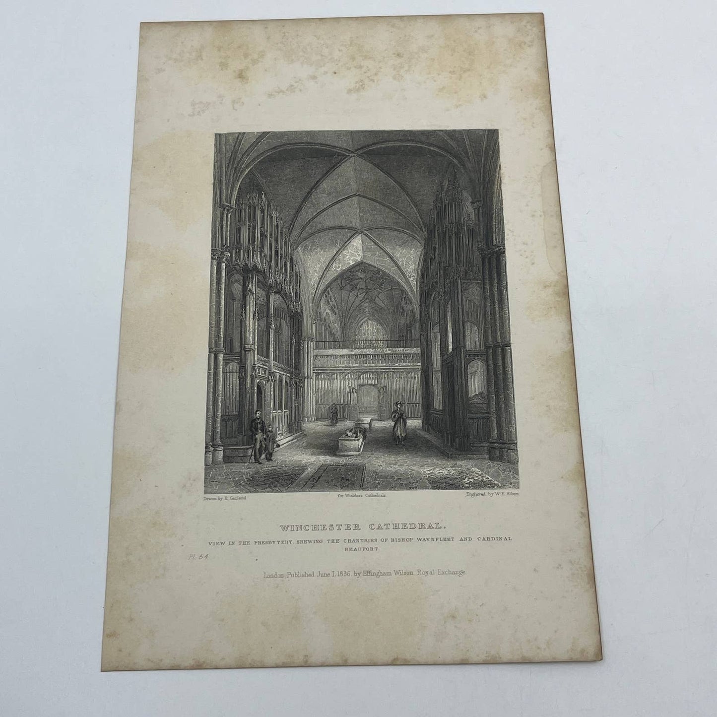 1836 Original Art Engraving Winchester Cathedral View in The Presbytery AC6