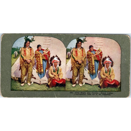 Gray Eagle and Family Sioux Lodge - Antique Stereoview Card TJ1-C1