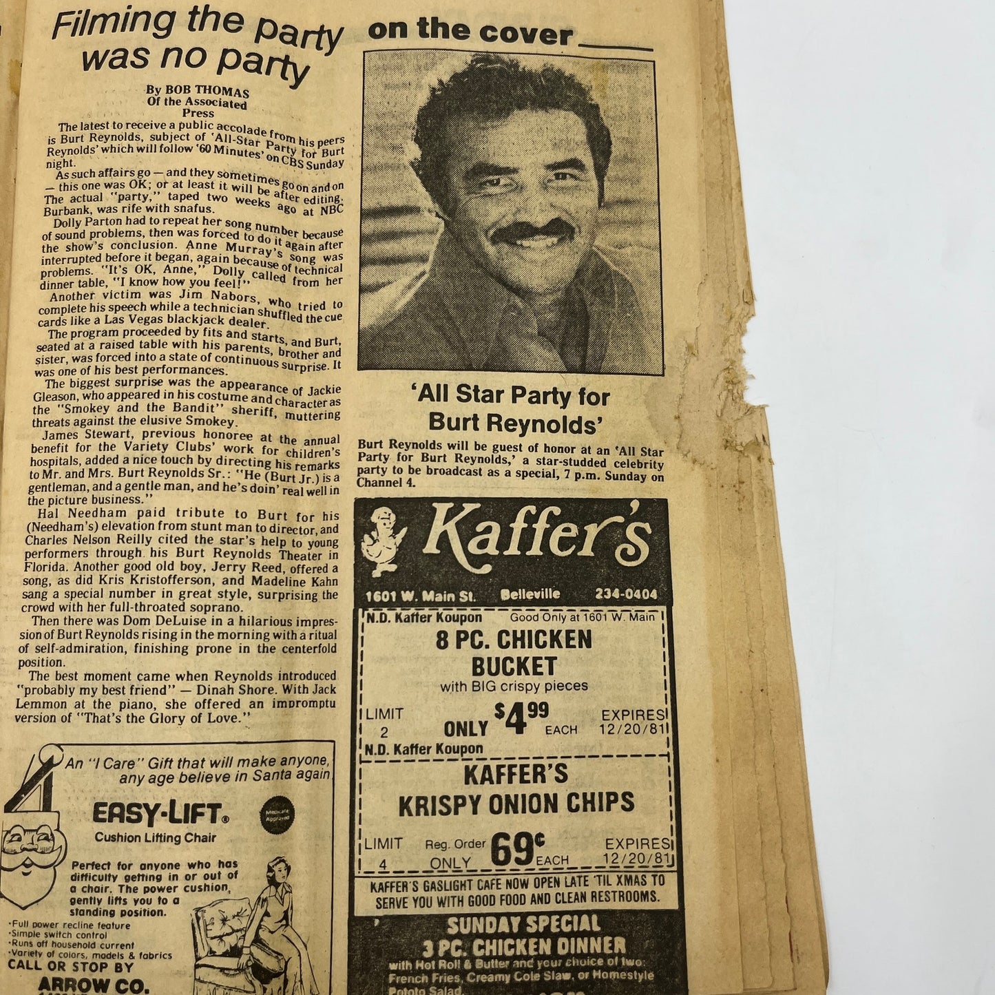 1981 Dec 13 Bellville IL News-Democrat TV Listings Magazine Burt Reynolds L4-1