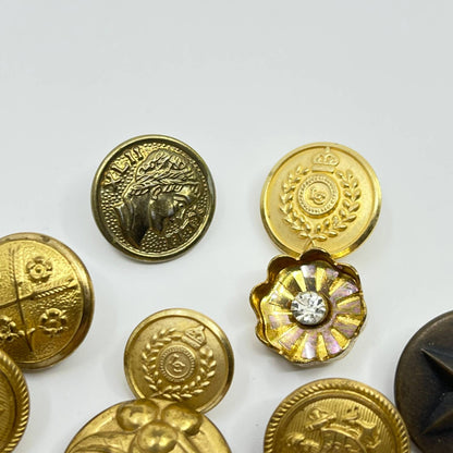 Lot of 9 Vintage Gold Tone Uniform Buttons SC3