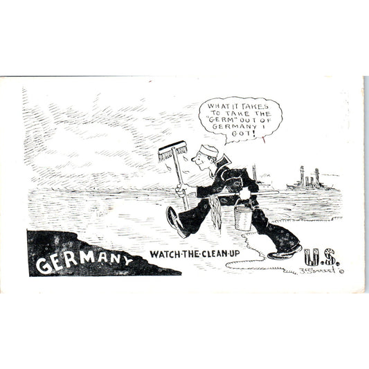 c1942 WWII Navy Humor Cartoon Germany Cleanup Postcard P2-11