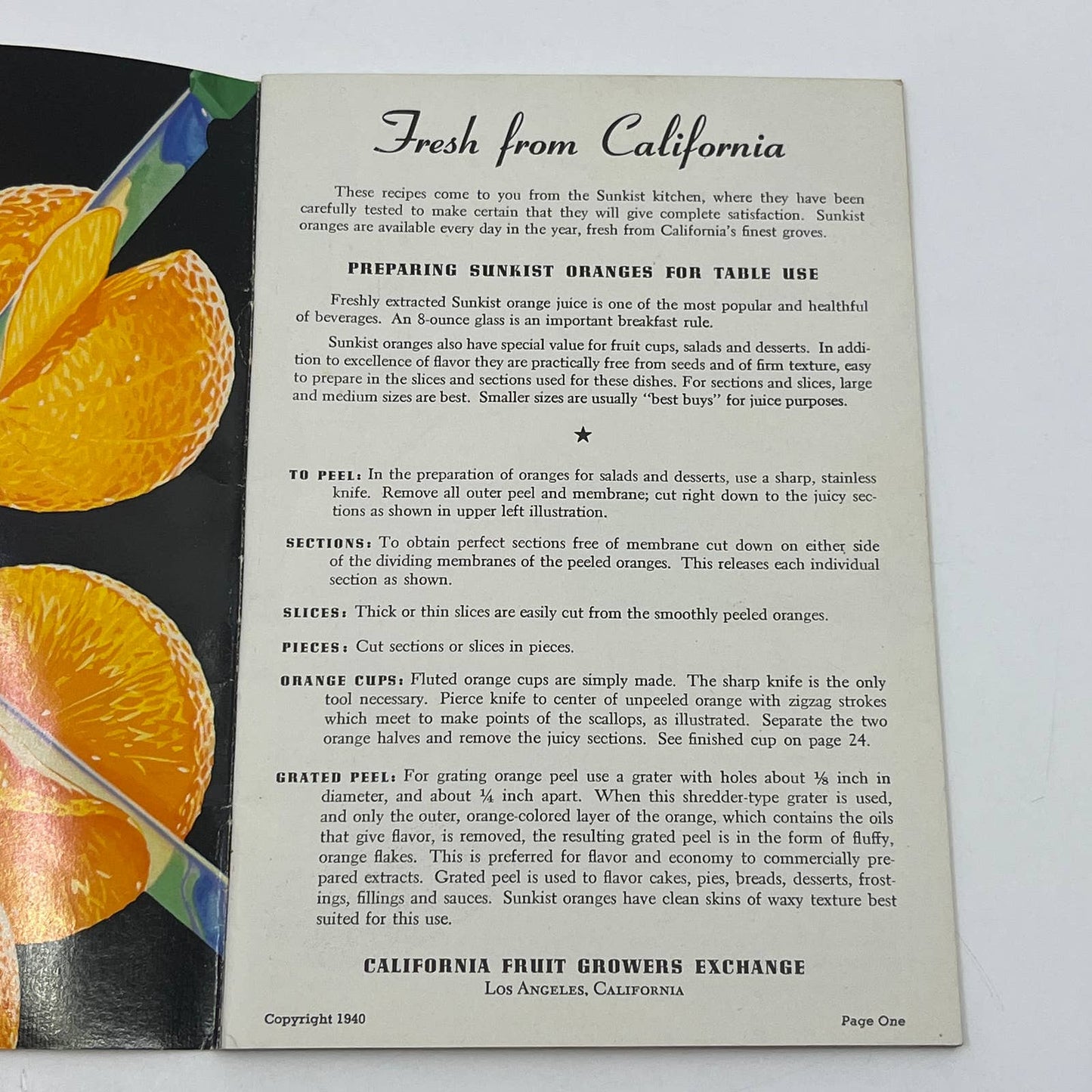 Vintage Recipes Cookbook Sunkist Orange California Fruit 1940 RARE Cook Book TG6