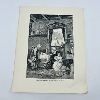 1880s Victorian Print Engraving WERNER THE TRUMPETER AND MARGARET VON SACKINGEN