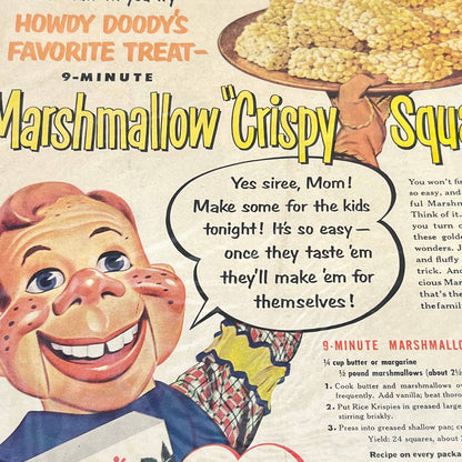Vintage Howdy Doody Rice Krispies Marshmallow Squares Ad 11x14” FL3